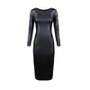 Casual Dresses For Women 2023 Night Club Sexy Long Sleeve Crew Neck Faux Leather Bodycon Comfortable Midi Dress RobeCasual