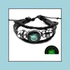 Link Chain Snap Botton 12 Zodiac Constellation Glowing Charm Armband für Frauen Männer Mtilayer geflochtenes Leder Mode Geburtstag Jewel Dh3Uh