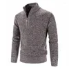 Herrtröjor 2023 Autumn Winter Men's Sweater Pullover Artificial päls semi -blixtlås stickad tjock kappa varm avslappnad