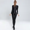 Women's Jumpsuits Rompers Oily Glossy Elastic Tights Zipper Open Crotch Full Body Jumpsuits Sexy See Through Bodysuits Women Smooth Allure Bodycon Rompers 230210