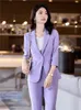 Womens Two Piece Pants Office Suit Fashion Blazer Pantsuit Simple Solid Color Spring Summer Half Sleeve Top Trousers 2 Set 230209