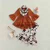 Zestawy odzieży Dziewczyna Dziewczyna Zestaw ubrania 9 miesięcy 4 -letni Ruń rękawowy topy wdeleg barwniki nadrukowane swobodne spodnie Scyzers W230210