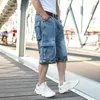 Short masculin pour hommes plus hip-hop largeur multi-poche pantalon denim recadré jeans cargo hommes