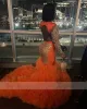 Aso Ebi Style Orange Mermaid African Prom Sukienki dla czarnych dziewczyn złote koraliki z kryształki sznurka na imprezę szatę de de de de de de de