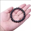 Beaded Strands 8Mm Black Natural Lava Stone Bead Bracelet For Men Women Adjustable Oil Per Diffuser Healing Stretch Yoga Jewelry Dr Dhy7V