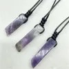 Natural Stone Irregular Rectangle Pendant Pendulum Necklace Amethyst Tiger Eye Lapsi Pink Quartz Crystal adjustable Chain Necklaces