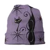 Beralar Cool Retro Spooky Meow Spider Web Kafatasları Beanies Kadınlar Kış Sıcak Eğik Beanie Şapka Örgü Bonnet Kapağı Kayak için