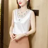 Women's Blouses 2023 Korean Fashion Sleeveless Satin Shirt Patchwork Embroidery Blouse V Neck Women Lace Blusa