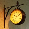 Wandklokken retro dubbelzijdig klok mechanisme woonkamer kantoor huisdecoratie stille naald kwarts horloge decor moderne salon