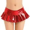 Gonne Mini Clubwear da donna sexy per Pole Dancing Minigonna plissettata lucida metallizzata con perizoma incorporato Abito corto rave