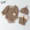 Kläder sätter 3st född baby pojke tjejkläder set långärmad bodysuit pant hatt spädbarn baby kläder bomull termiska underkläder bodysuit 230209