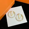 Women Hoop Earring 4cm Designer Stud Earrings V Jewelry Hoops Silver Diamond Earrings Ear Letter Studs Luxury Gold Hoops Fashion W255H