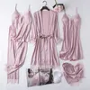 Women's Sleepwear Sexy Full Slip Lace White Silk Pajamas Set Women Chemise Bride Wedding Robe Nightgown Sleepwear Kimono Bathrobe Lingerie 230209