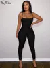 Kobiety Jumpsuits Rompers Hugcitar Solid, nieregularny bez rękawów Backless kombinezon seksowny bodycon Summer Elegancki impreza nocny klub sportowy Y2K Romper 230210