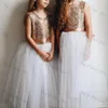 Girl Dresses Simple Scoop Neck A-Line Flower Gril Rose Gold Sequined Sleevelesss Backless Organza Kid Birthday Prom Gown Vestidos