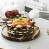 Plates Rotating Wooden Cake Tray With Glass Cover Dessert Snack Plate Pizza Fruit Table Display Shelf Bakery Stand 6/8/10inch