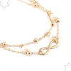 Fußkettchen WeSparking EMO Lady 8 Infinity Multi Layer Chain Gold/Silber überzogene Perlentropfen Damen Mädchen Mode Fußschmuck