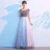 Ethnic Clothing White-pink Gradients Lace Cheongsam Sexy Floor Length Sequins Qipao Bandage Starry Sky Dresses Female Wedding Shining Vestid