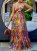 Abbigliamento etnico Maxi abito africano per donna Elegante Dashiki Summer Spaghetti Straps Abiti tradizionali Africa Kaftan Fairy Long