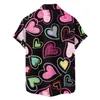 Men's Casual Shirts Hawaiian Men's Men Button Korean Fashion Valentine Day Love Print Short-sleeve Beach Blouses Tops Camicias