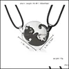 H￤nge halsband 2st/set svart vit katt par halsband f￶r rostfritt st￥l l￤der rep mode smycken set drop leverans h￤nge dhky2