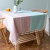 Table Cloth Striped Cotton And Linen Jacquard Mat Fabric Coffee Nordic Chenille Tablecloth For Cover1