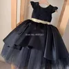 Girl Dresses Black Gold Sash Flower Dress For Wedding Kids Pageant Formal Party Lace Long Bowknot First Birthday Prom Gown