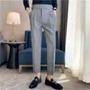 Men's Pants British Style High Waist Casual Dress Pant Belt Design Slim Trousers Formal Office Social Wedding Party Suit Y2302