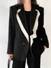 Trajes para mujer Blazers EAM Mujeres Negro Contraste Color Burr Blazer Solapa Manga larga Chaqueta holgada Moda Primavera Otoño 1W519 230209