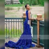 Королевские голубые платья для выпускной помощи русалки для чернокожих девушек 2023 бисера -хрустальные вечерние платья с блестками.