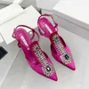 Sandals High heel sandals 10cm slim green rhinestone satin quality pointed thin heel 8cm Baotou sandals