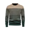 Camisolas masculinas 2023 Autumn Winter Kniting Top top elegante de manga longa de manga moderna masculina Sweater Slim Fit Round Neck Stripe Casual