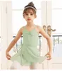 Stage Wear Girls' Camisole Leotard With Straps Gymnastic Ballet Dance Dress Skirt Low Back Cotton Basic Pink Green