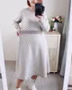 Casual Dresses Gigogou Luxury Jacquard Women Long Knit Sweater Dress Chic Autumn Winter A Line Dresses With Belt Pleated Maxi Midi Party Dress 230209