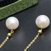 Hänge halsband guld 18k 8mm rund naturlig pärla dingle örhänge kvinnors gåvor 50mmpendant