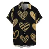 Men's Casual Shirts Hawaiian Men's Men Button Korean Fashion Valentine Day Love Print Short-sleeve Beach Blouses Tops Camicias