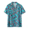 Camisas casuais masculinas 2023 Summer Men de manga curta Hawaiian Camisa Animal Parrot Impressão de retalhos de retalhos de colarinho de colarinho de rua chique