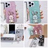 Luxury 3D Rabbit Holder Bling Glitter Cases For Iphone 15 Plus 14 Pro Max 13 12 11 XR XS X 8 7 6 Cute Lovely Animal Soft TPU Foil Sequin Confetti Drop Glue Kickstand Cover
