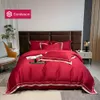 Beddengoed sets Sondeson vrouwen Red Top Grade 100 zijdeset breed borduurwerk bruiloft dekbedovertrek Queen King Flat Pillowcase 4 -delige 230210