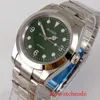 Relógios de pulso homens mecânicos automáticos relógios 24 jóias NH35A Movimento Sapphire Crystal Auto Data polida Case Green Dial Oyster Bracelet
