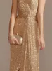 Runway Dresses Lucyinlove Luxury Floor Length V-Neck aftonklänningar Elegant Slit Party Women Wedding Sequins för kvinnlig promcocktailklänning 230210