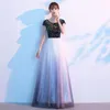 Ethnic Clothing White-pink Gradients Lace Cheongsam Sexy Floor Length Sequins Qipao Bandage Starry Sky Dresses Female Wedding Shining Vestid