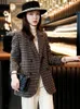 Kvinnors kostymer Kvinnor Fashion Office Double Breasted Blazers Coat Simple Elegant Temperament Long Sleeve Casual Outerwear Chic Tops