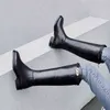 Boots Women دراجات نارية أحذية Shark Buckle High Knee Zipper Round Toe Leather Leather Boots Protems Female Shoes 220729