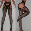 Vrouwen sokken top sexy visnet panty's in voorraad dij suging panty mesh zwart kristal strass panty riemgord