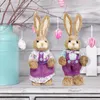 その他のお祝いのパーティー用品2枚のピースストローイースターウサギの衣服付きのウサギの装飾