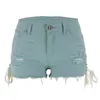 Dames jeans lente zomers shorts geperforeerde franjes shorts lage taille split bandage sexy hot pants 6069H2