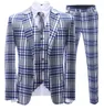 Ternos masculinos Slim Fit Men Fit 3 Peças Plaid para homens Tuxedos de casamento duplo Tuxedos Smoking (calça de colete blazer)