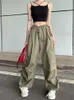 Kvinnor Pants Capris Houzhou Hip Hop Retro Green Cargo Pants Women Y2K Harajuku Oversize Wide Leg Black Parachute Trousers Female Vintage Streetwear 230209