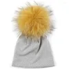 Berretti 0-9 mesi Neonate Ragazzi Berretti Infantile Inverno Caldo Cappelli Beanie Cappelli Skullies Unisex Con pompon in vera pelliccia da 15 cm